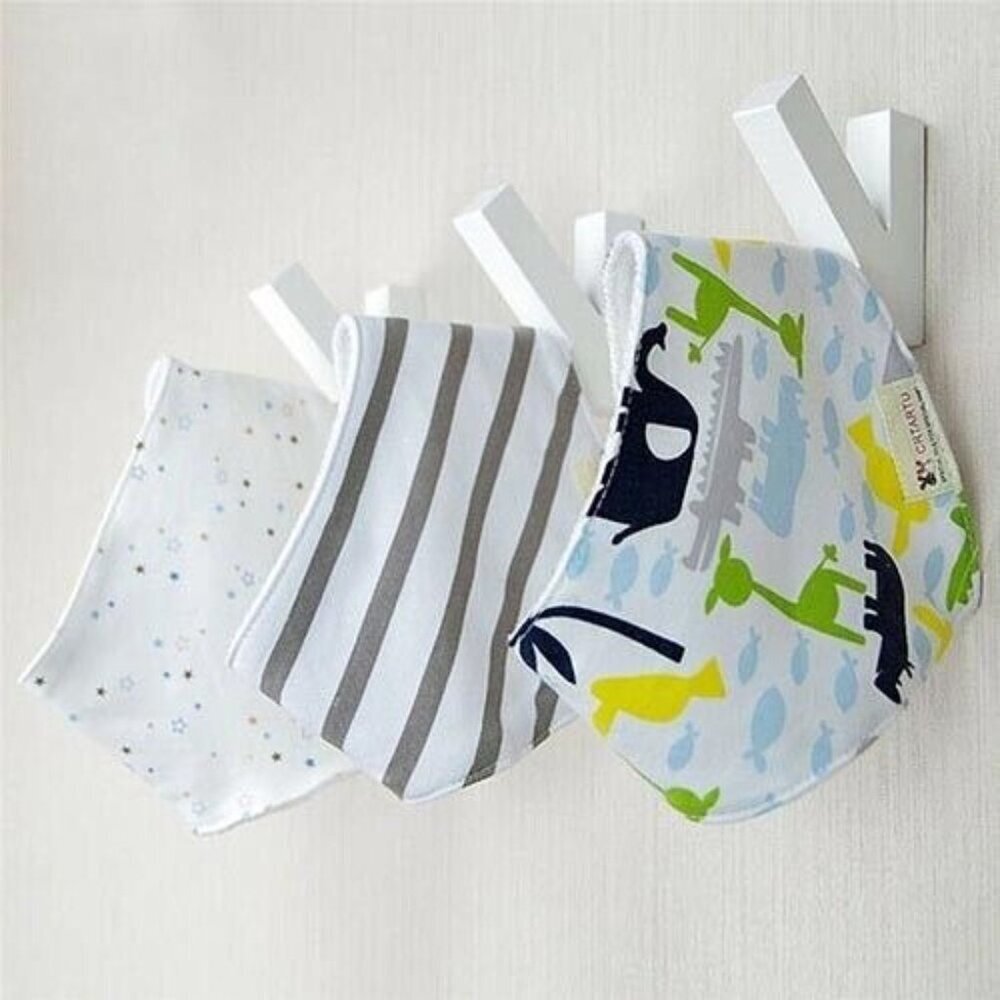New Cotton Set Of 3 Baby Boy Bibs Bib Blue Animal Stars Stripes Snap Back - Picture 4 of 4
